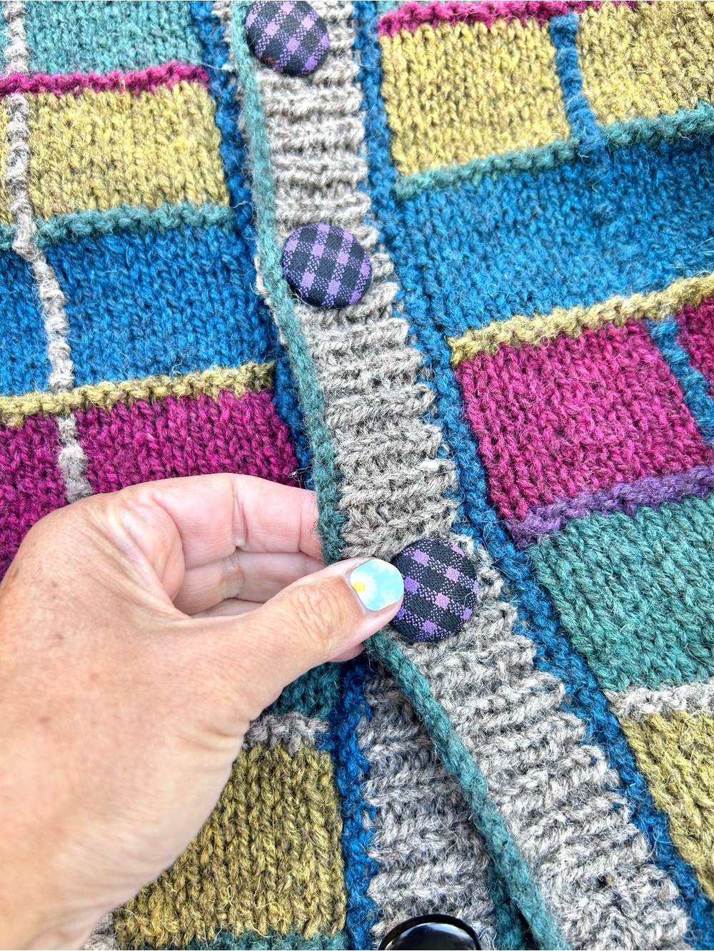 Artisan patchwork vibe boho wool knit sweater w cottagecore country prairie vibe - Picture 9 of 16